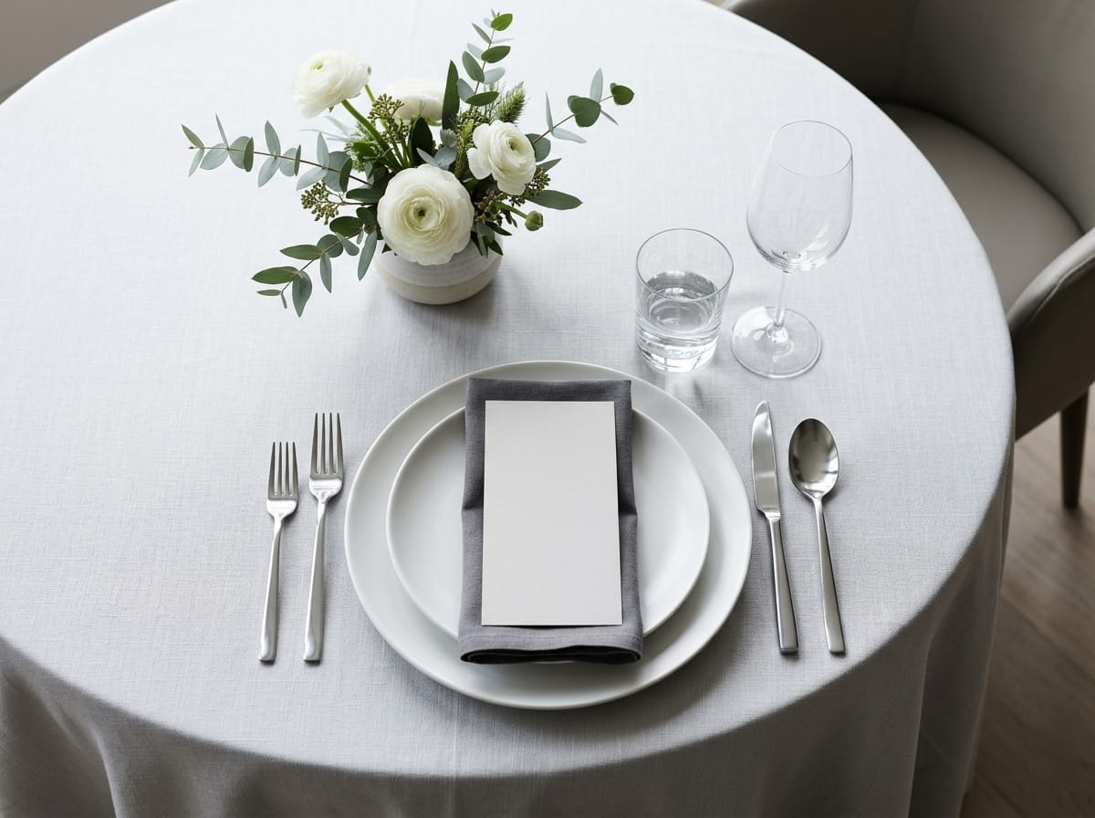 Configuración de mesa redonda para banquete mostrando la distribución del espacio y la interacción entre comensales.